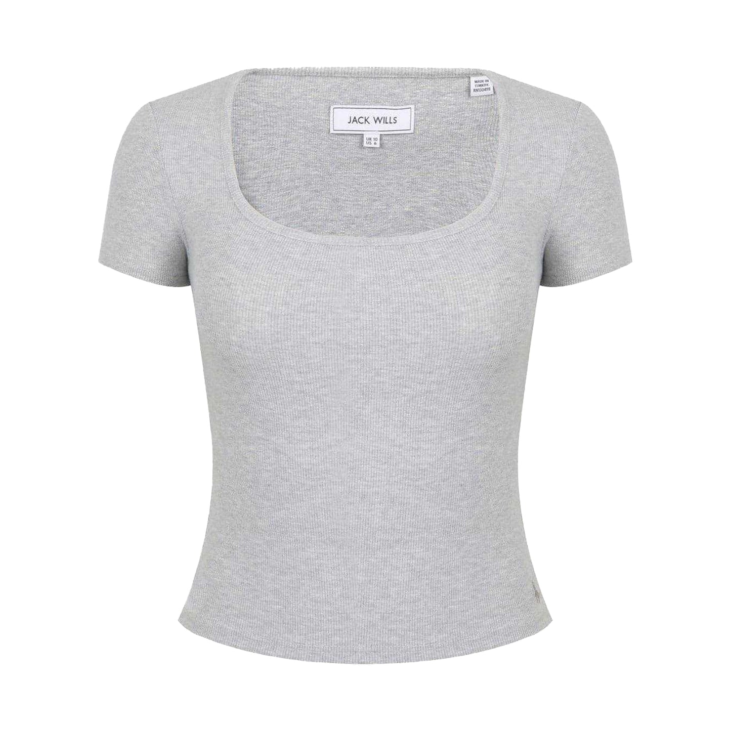 Grey Marl Marl - Front - Jack Wills Womens-Ladies Ribbed Square Neck Fitted T-Shirt