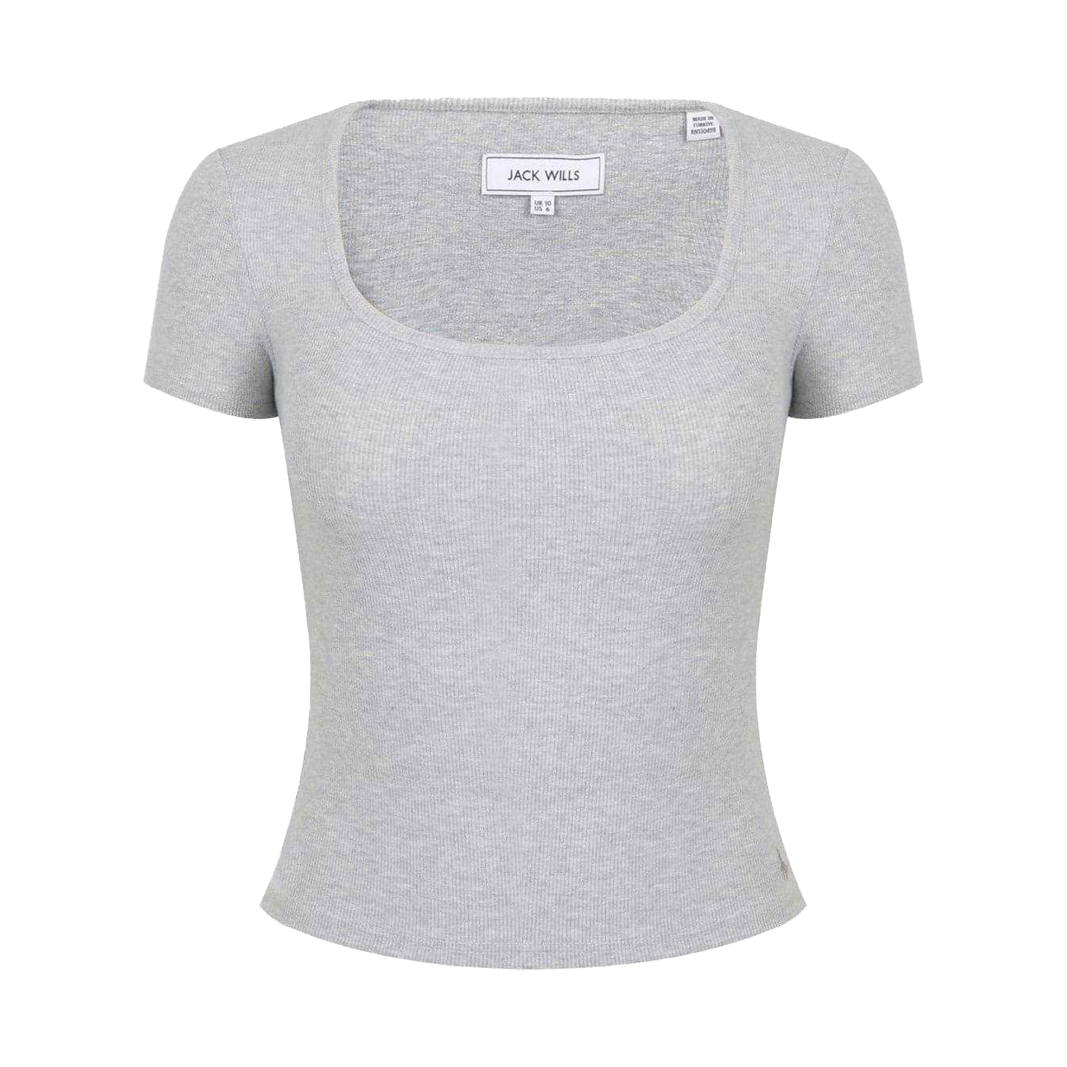 Grey Marl Marl - Front - Jack Wills Womens-Ladies Ribbed Square Neck Fitted T-Shirt