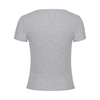 Grey Marl Marl - Back - Jack Wills Womens-Ladies Ribbed Square Neck Fitted T-Shirt