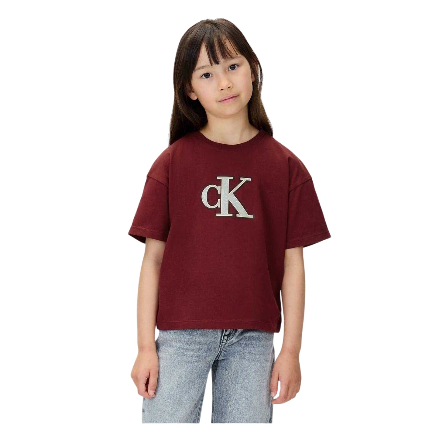 Raspberry - Side - Calvin Klein Childrens-Kids Jeans Big Logo Regular T-Shirt