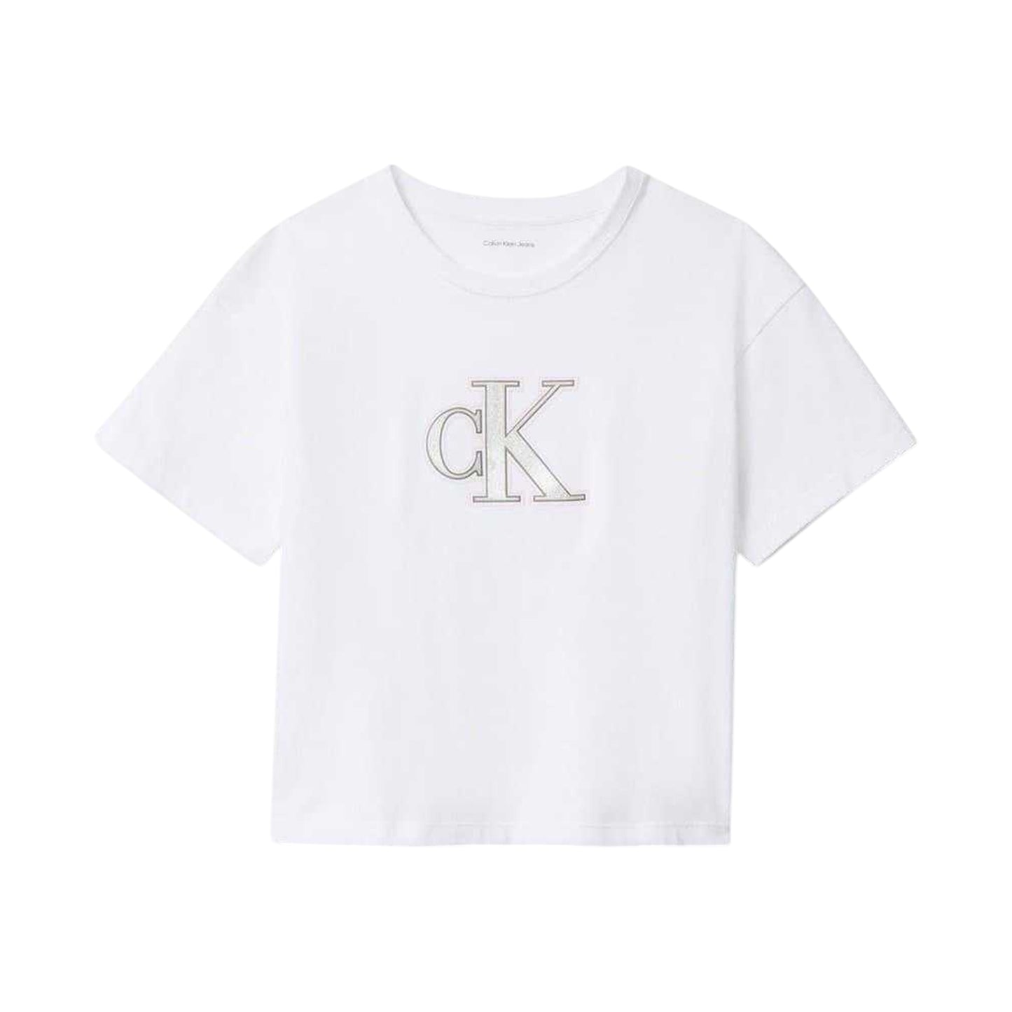 White - Front - Calvin Klein Childrens-Kids Jeans Big Logo Regular T-Shirt