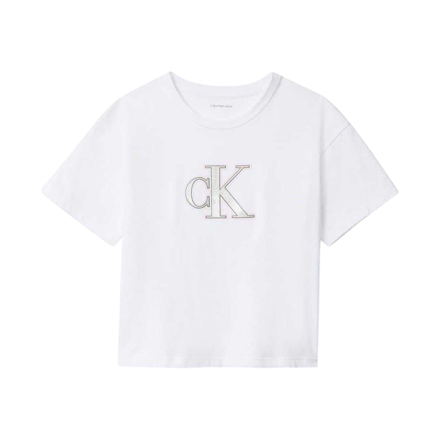 White - Front - Calvin Klein Childrens-Kids Jeans Big Logo Regular T-Shirt