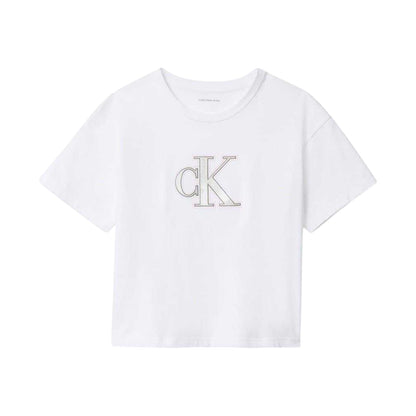 White - Front - Calvin Klein Childrens-Kids Jeans Big Logo Regular T-Shirt