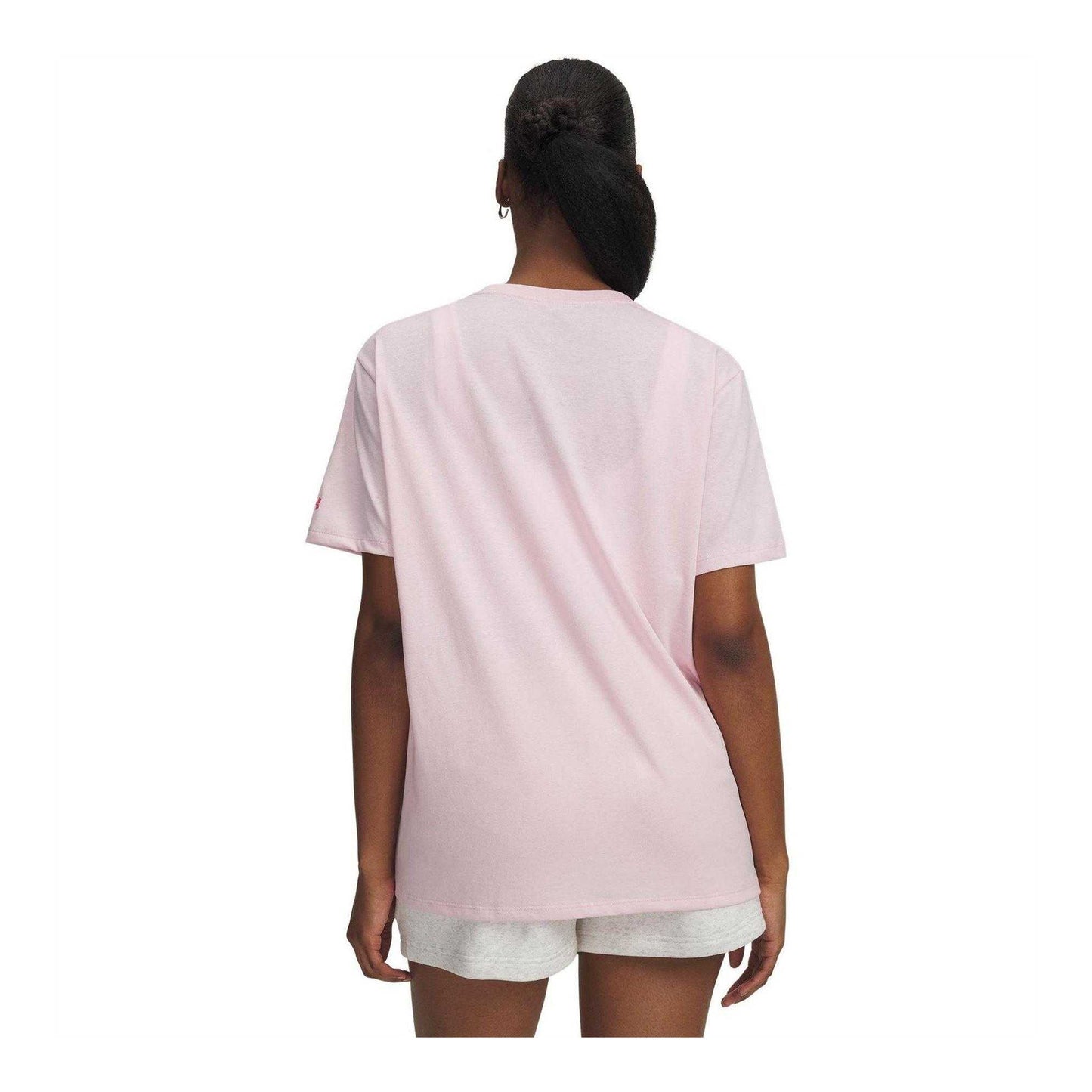 Pink - Back - Under Armour Womens-Ladies Rival Chest Logo Oversized T-Shirt