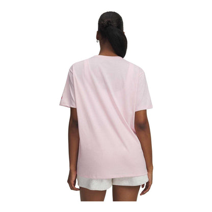 Pink - Back - Under Armour Womens-Ladies Rival Chest Logo Oversized T-Shirt