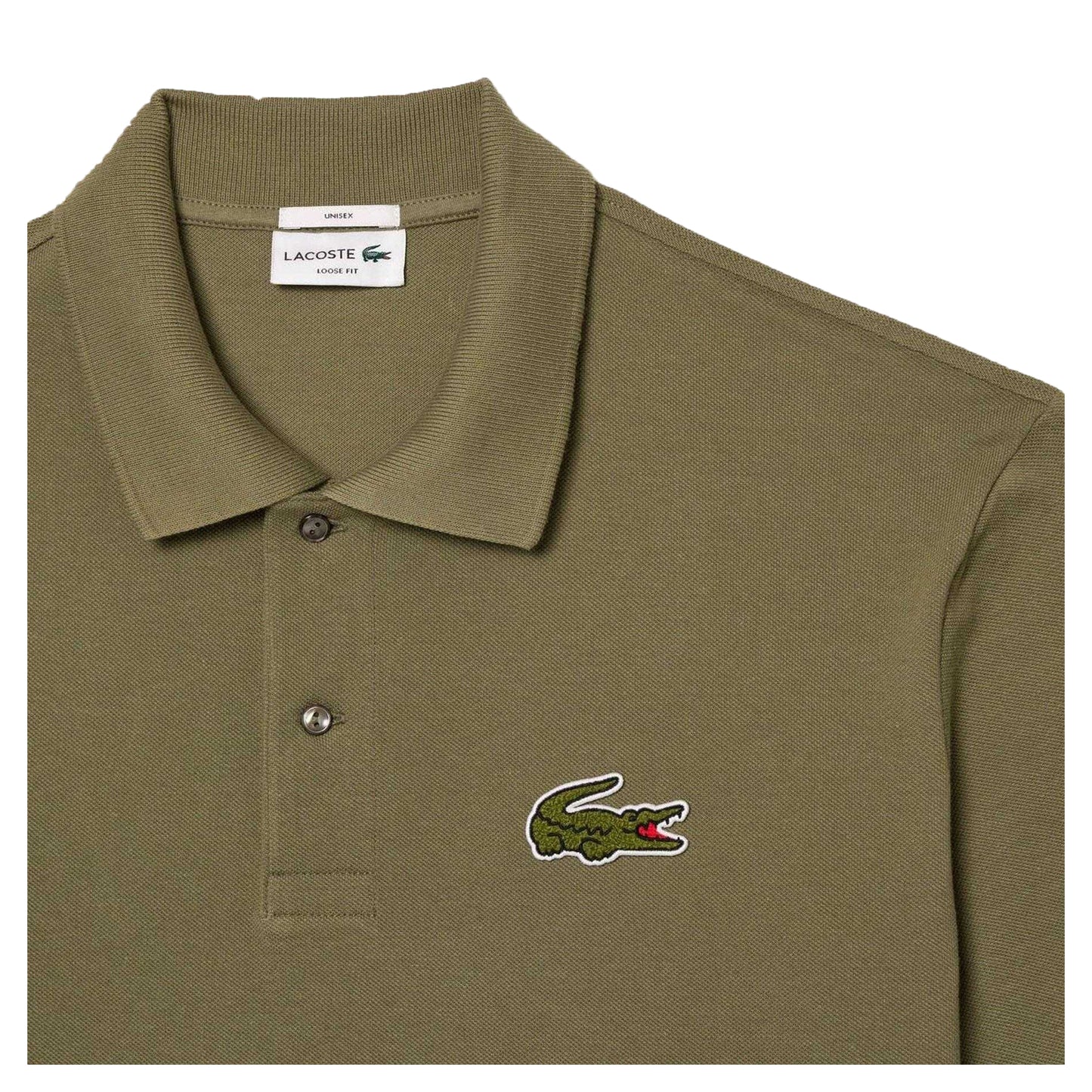 Khaki Green - Back - Lacoste Mens L.12.12 Embroidered Logo Loose Fit Polo Shirt