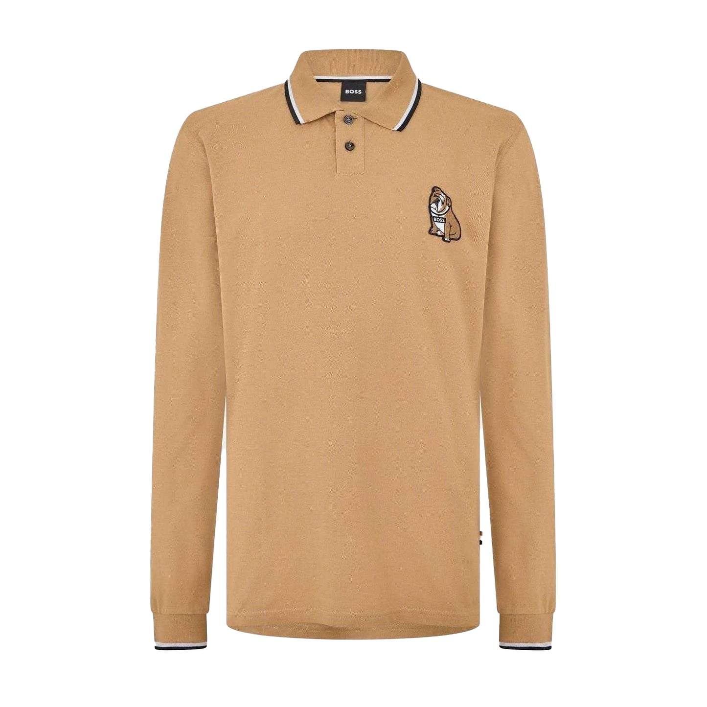 Beige - Front - Boss Mens Regent Long-Sleeved Polo Shirt