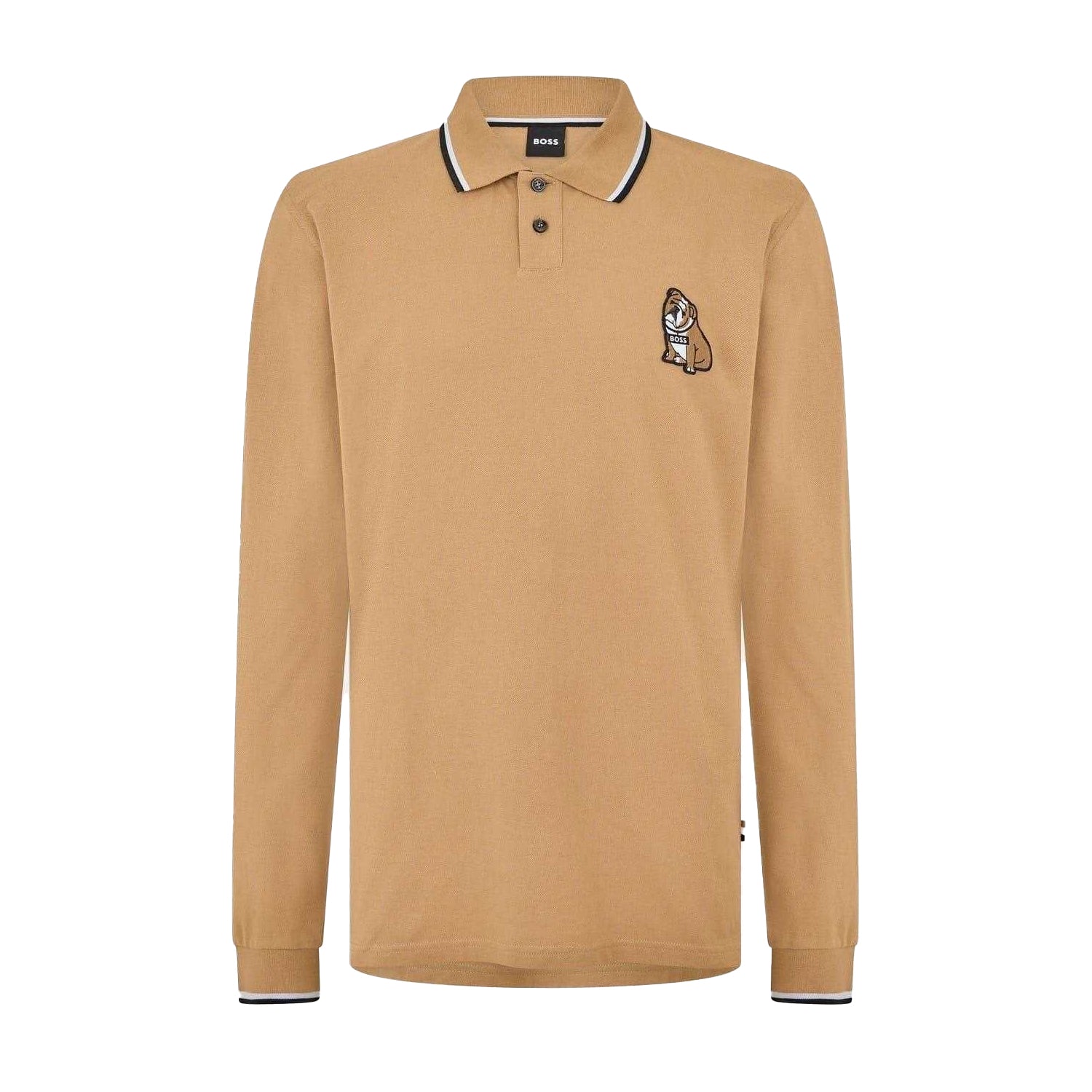 Beige - Front - Boss Mens Regent Long-Sleeved Polo Shirt