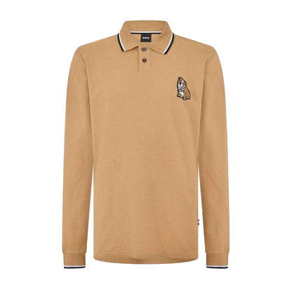Beige - Front - Boss Mens Regent Long-Sleeved Polo Shirt