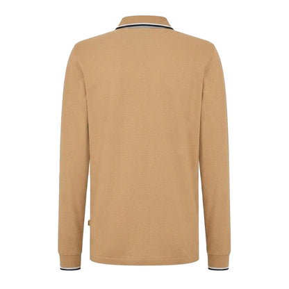 Beige - Back - Boss Mens Regent Long-Sleeved Polo Shirt