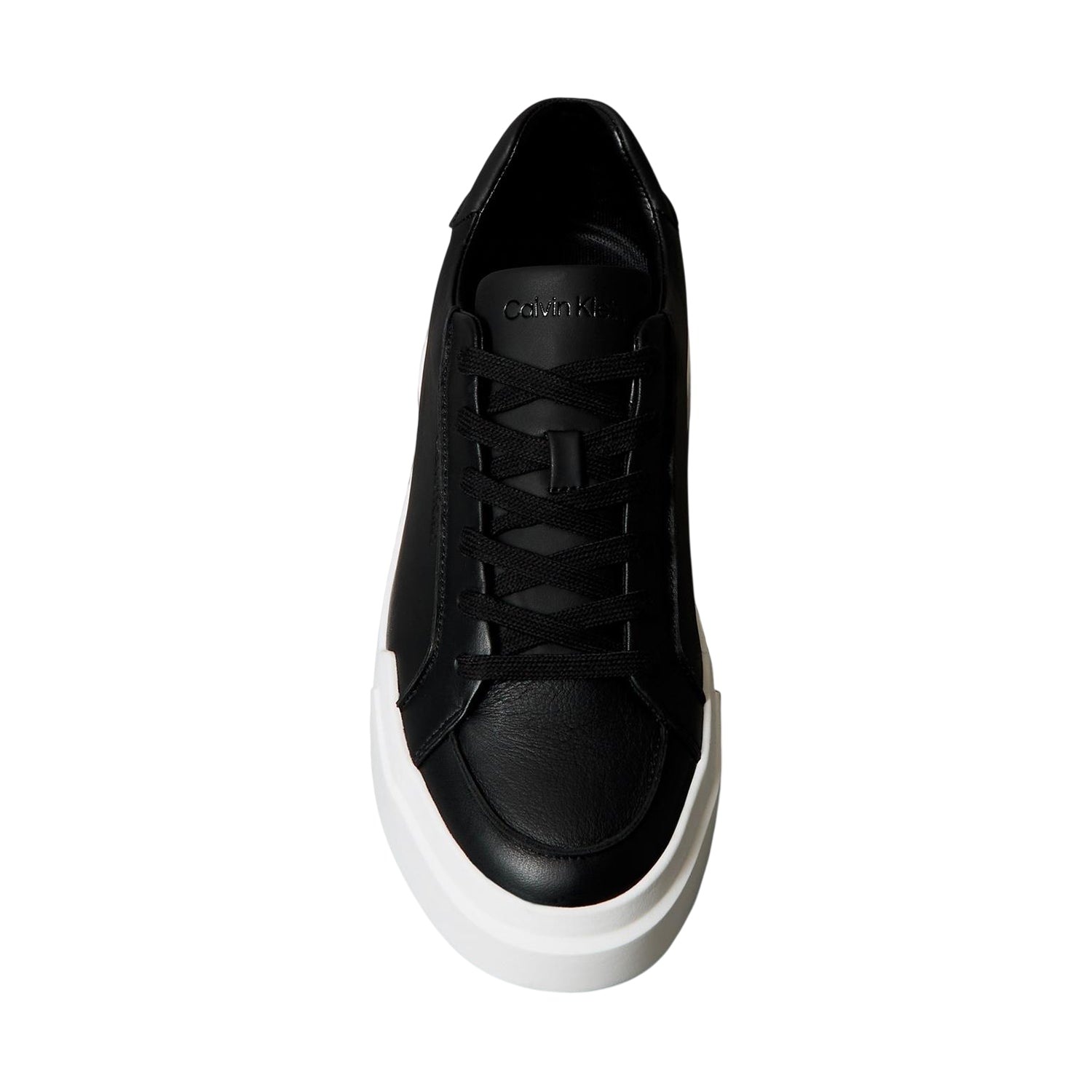 Black-White - Side - Calvin Klein Mens Leather Chunky Trainers