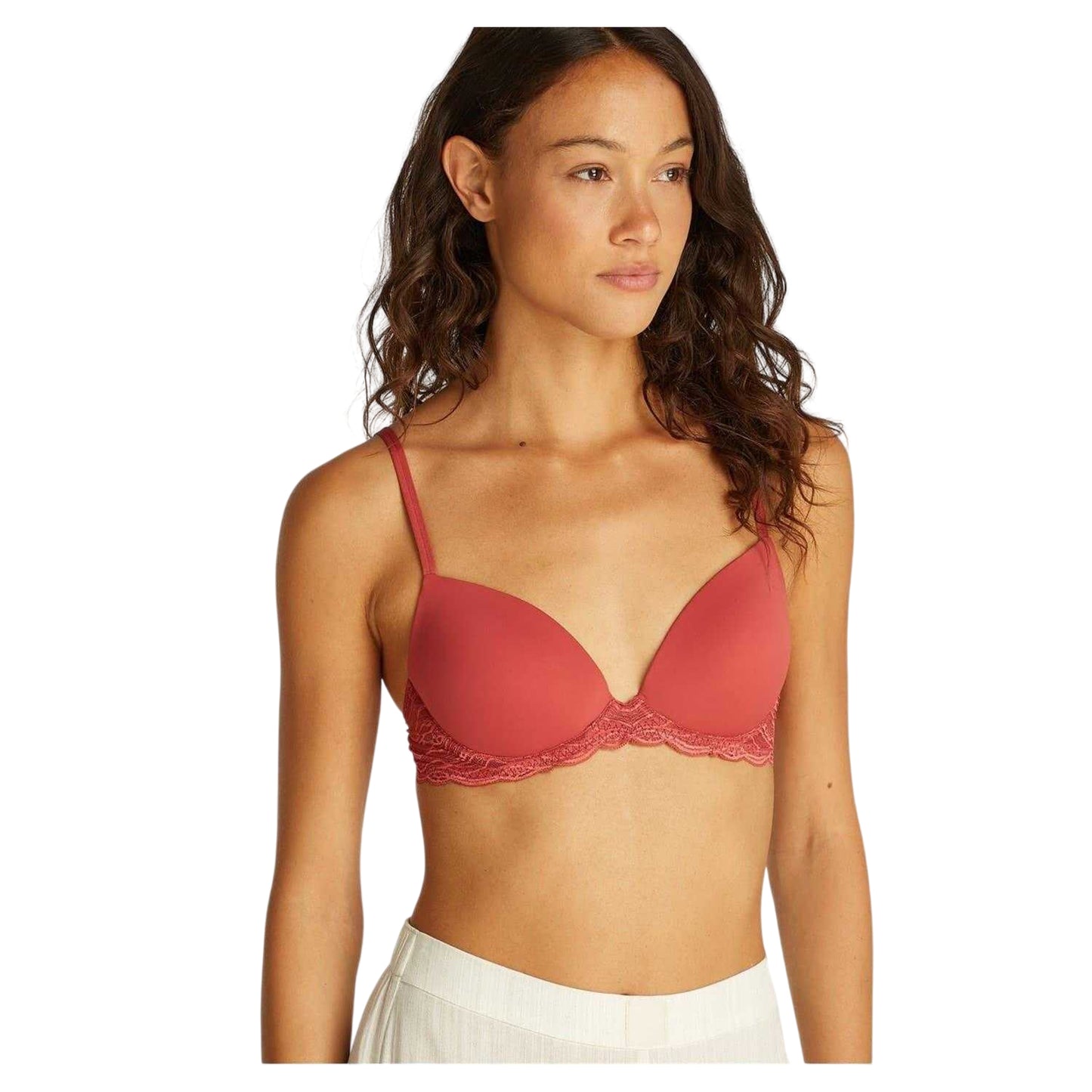 Terracotta - Back - Calvin Klein Womens-Ladies Demi Lace Trim Push Up Bra