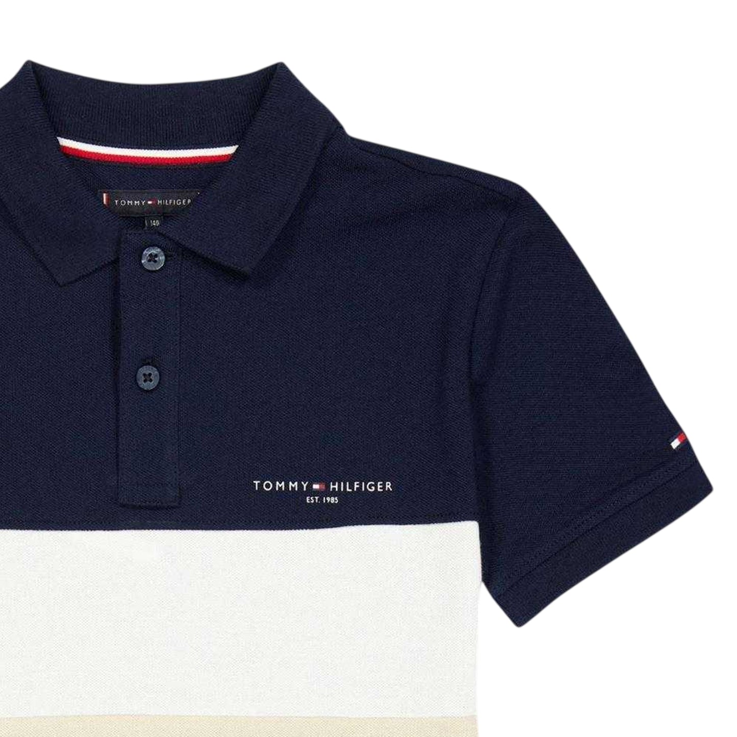 Night Navy - Back - Tommy Hilfiger Childrens-Kids Block Stripe Polo Shirt