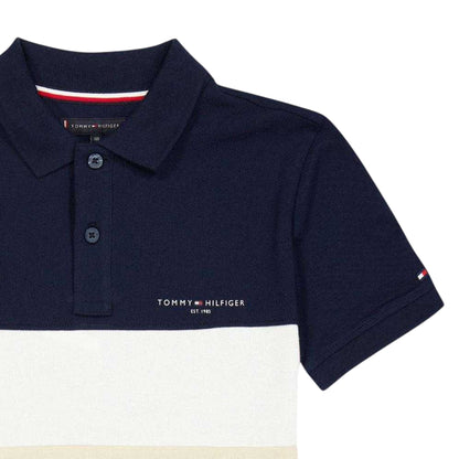 Night Navy - Back - Tommy Hilfiger Childrens-Kids Block Stripe Polo Shirt
