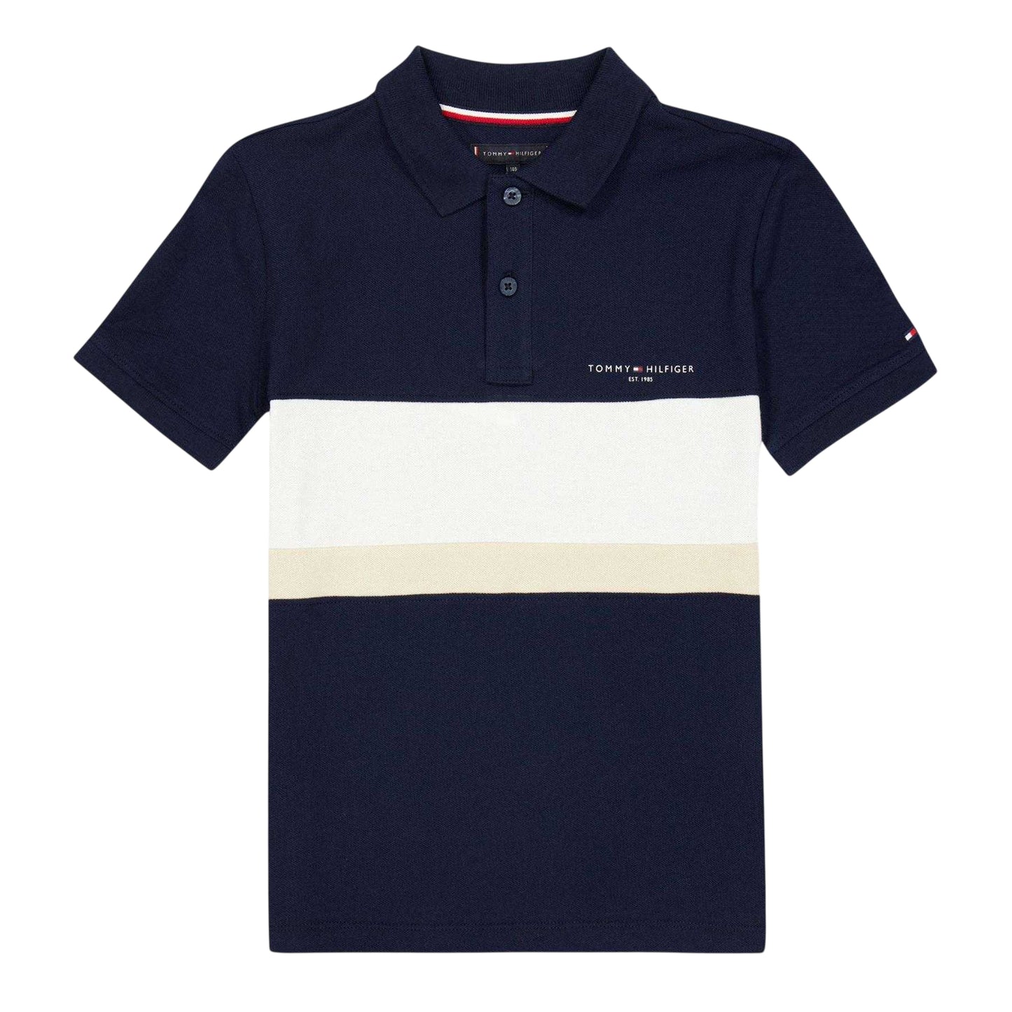 Night Navy - Front - Tommy Hilfiger Childrens-Kids Block Stripe Polo Shirt