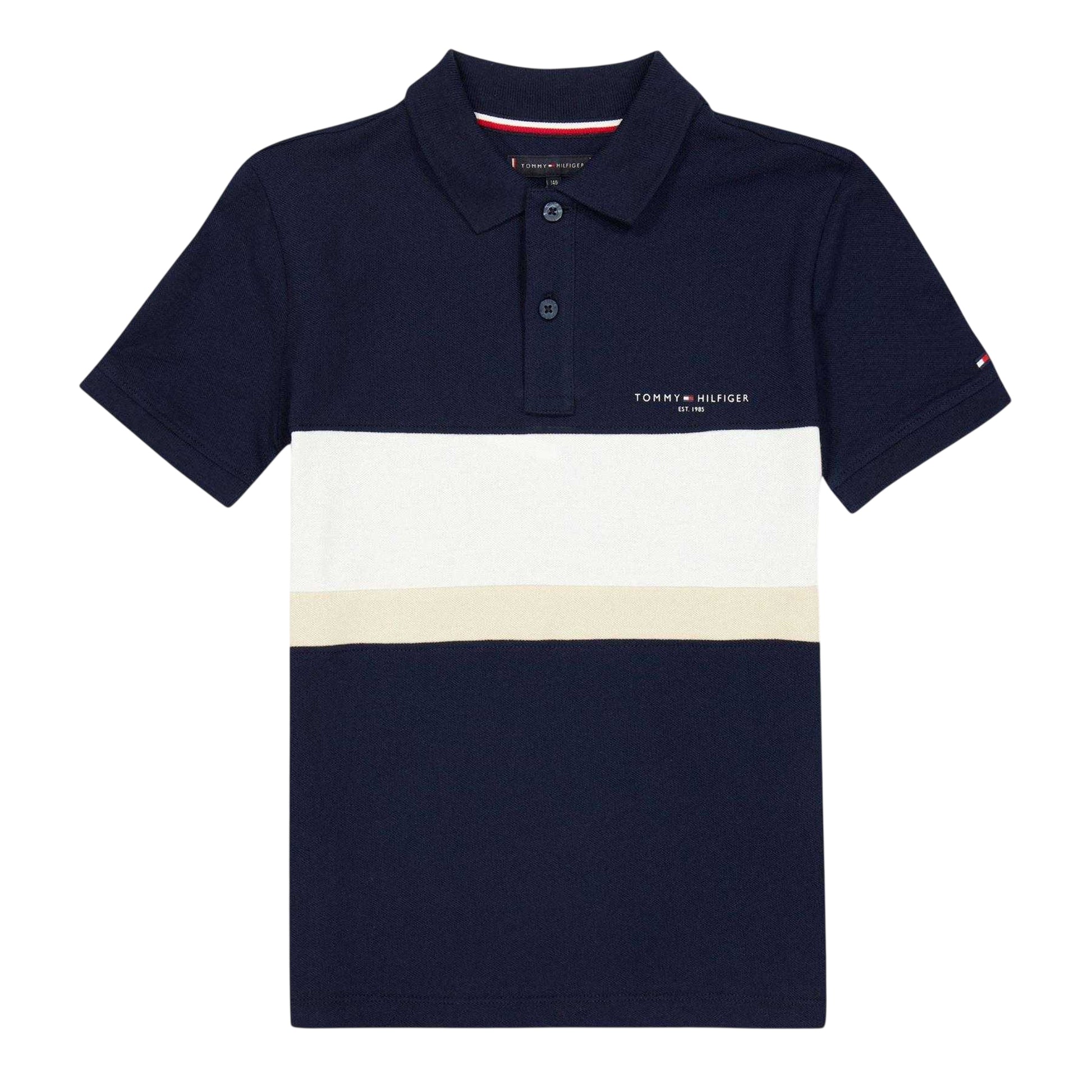 Night Navy - Front - Tommy Hilfiger Childrens-Kids Block Stripe Polo Shirt