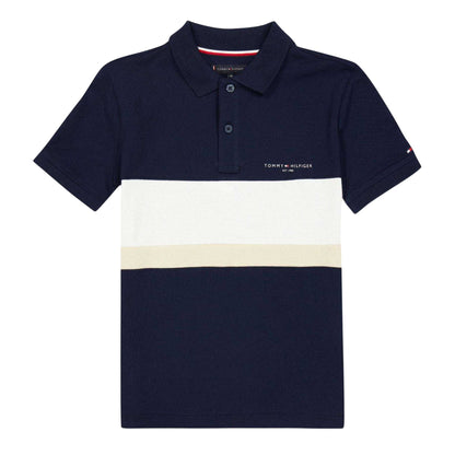 Night Navy - Front - Tommy Hilfiger Childrens-Kids Block Stripe Polo Shirt