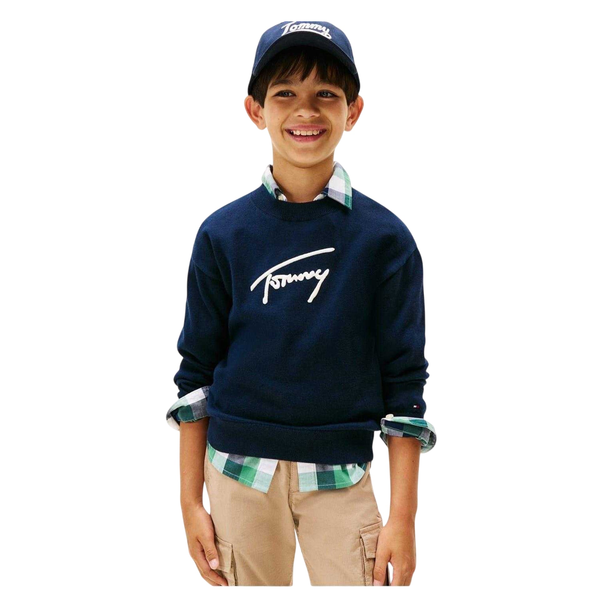 Night Navy - Side - Tommy Hilfiger Childrens-Kids Graphic Knitted Sweatshirt