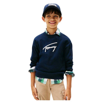 Night Navy - Side - Tommy Hilfiger Childrens-Kids Graphic Knitted Sweatshirt