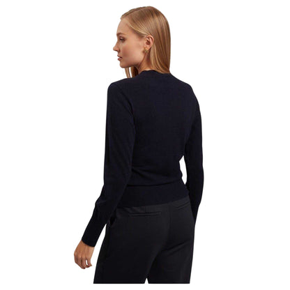 Navy - Back - Ted Baker Womens-Ladies Floral Ribbed Collar Long-Sleeved Sweater Top