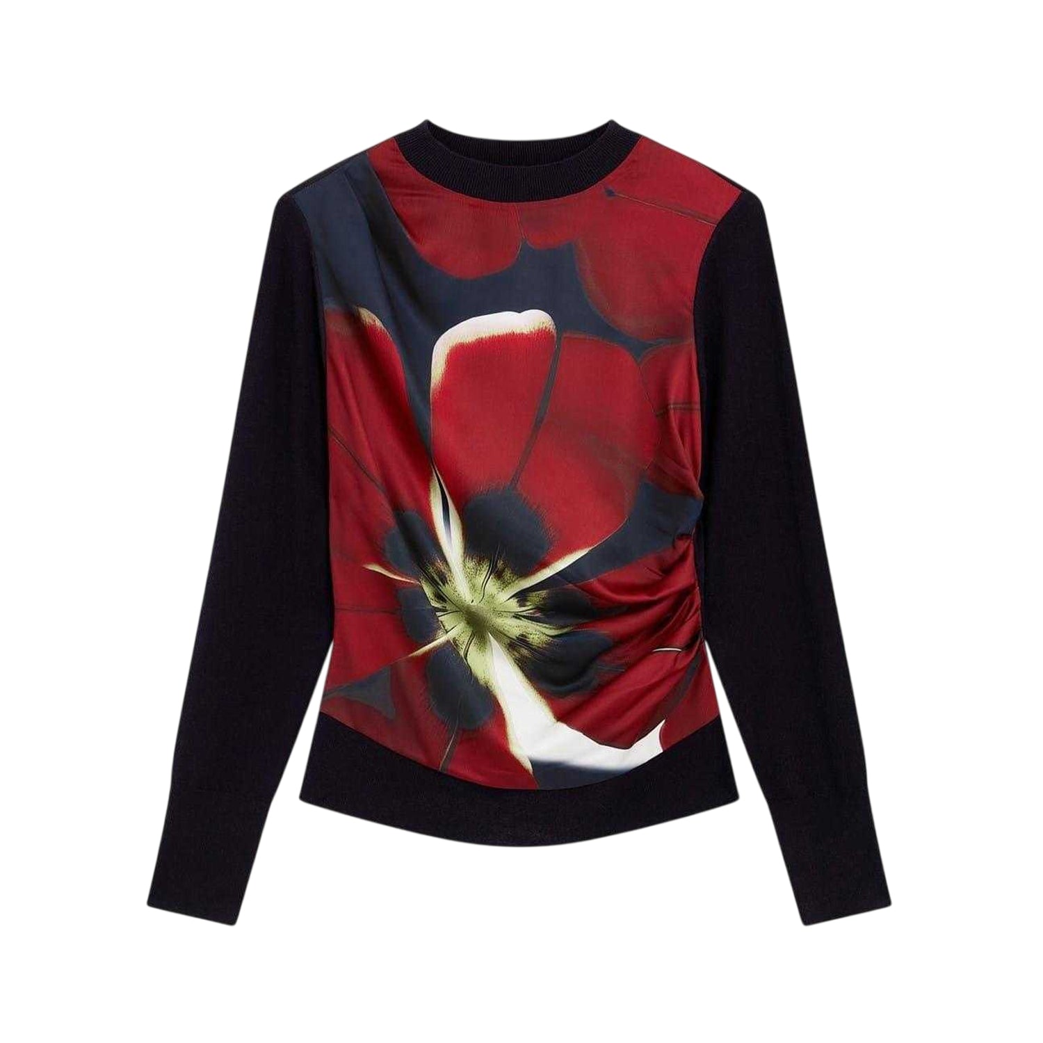 Navy - Front - Ted Baker Womens-Ladies Floral Ribbed Collar Long-Sleeved Sweater Top