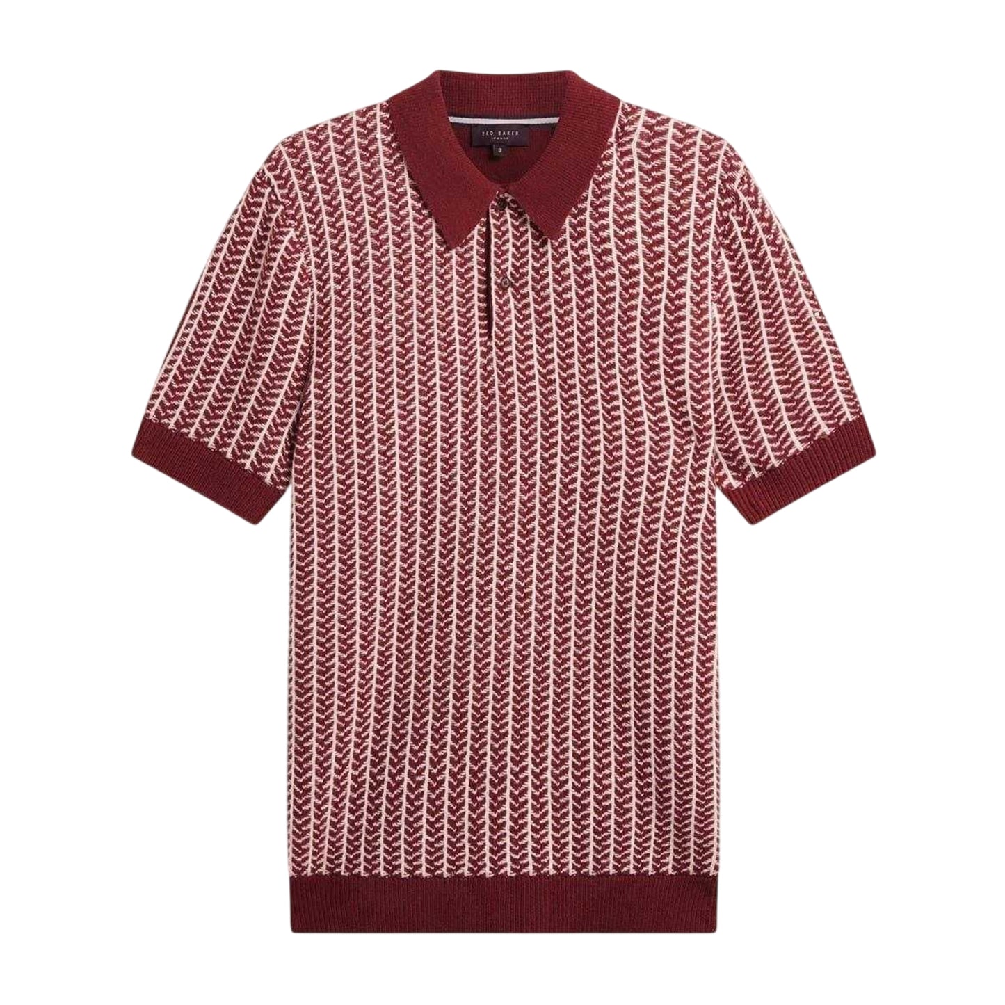 Maroon - Front - Ted Baker Mens Herringbone Short-Sleeved Polo Shirt