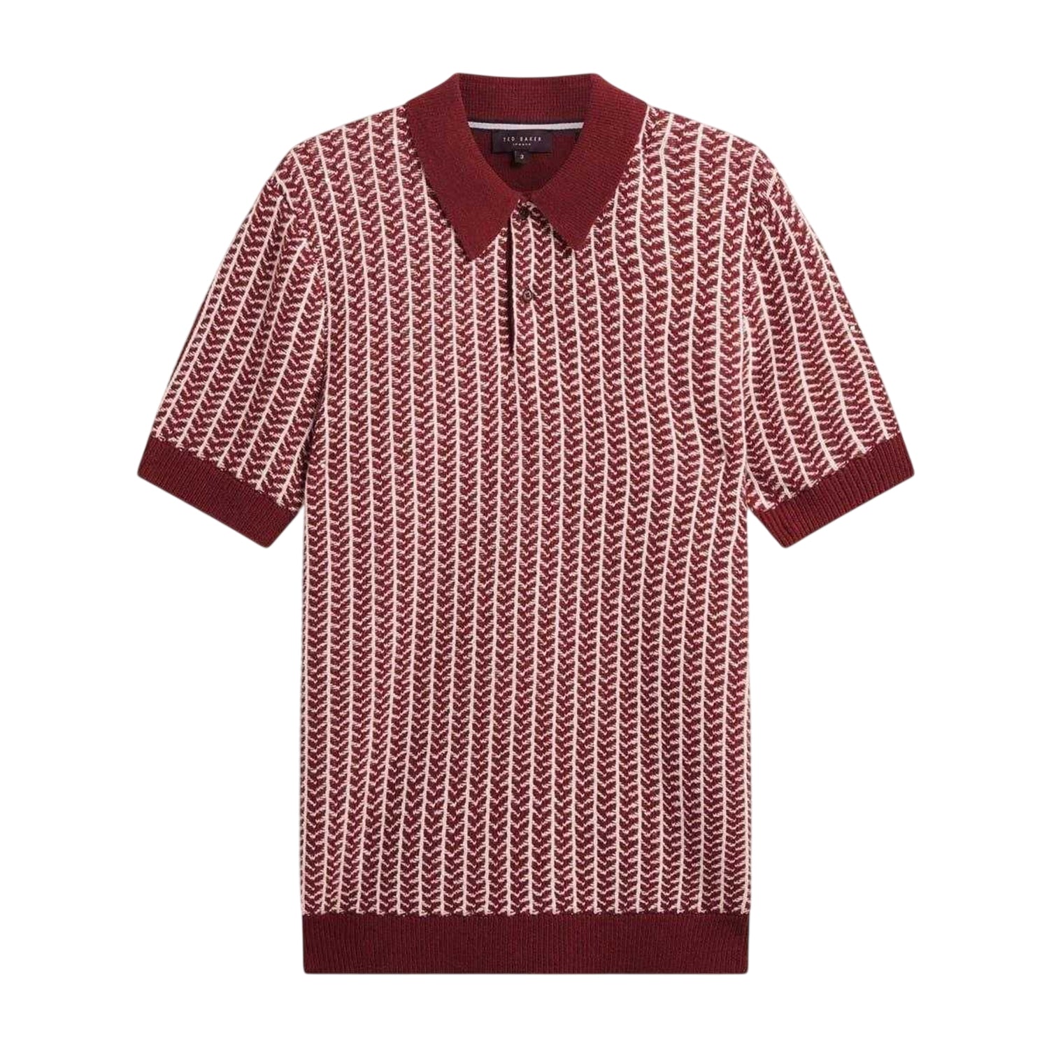 Maroon - Front - Ted Baker Mens Herringbone Short-Sleeved Polo Shirt