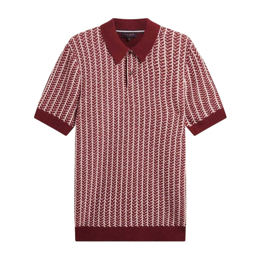 Maroon - Front - Ted Baker Mens Herringbone Short-Sleeved Polo Shirt