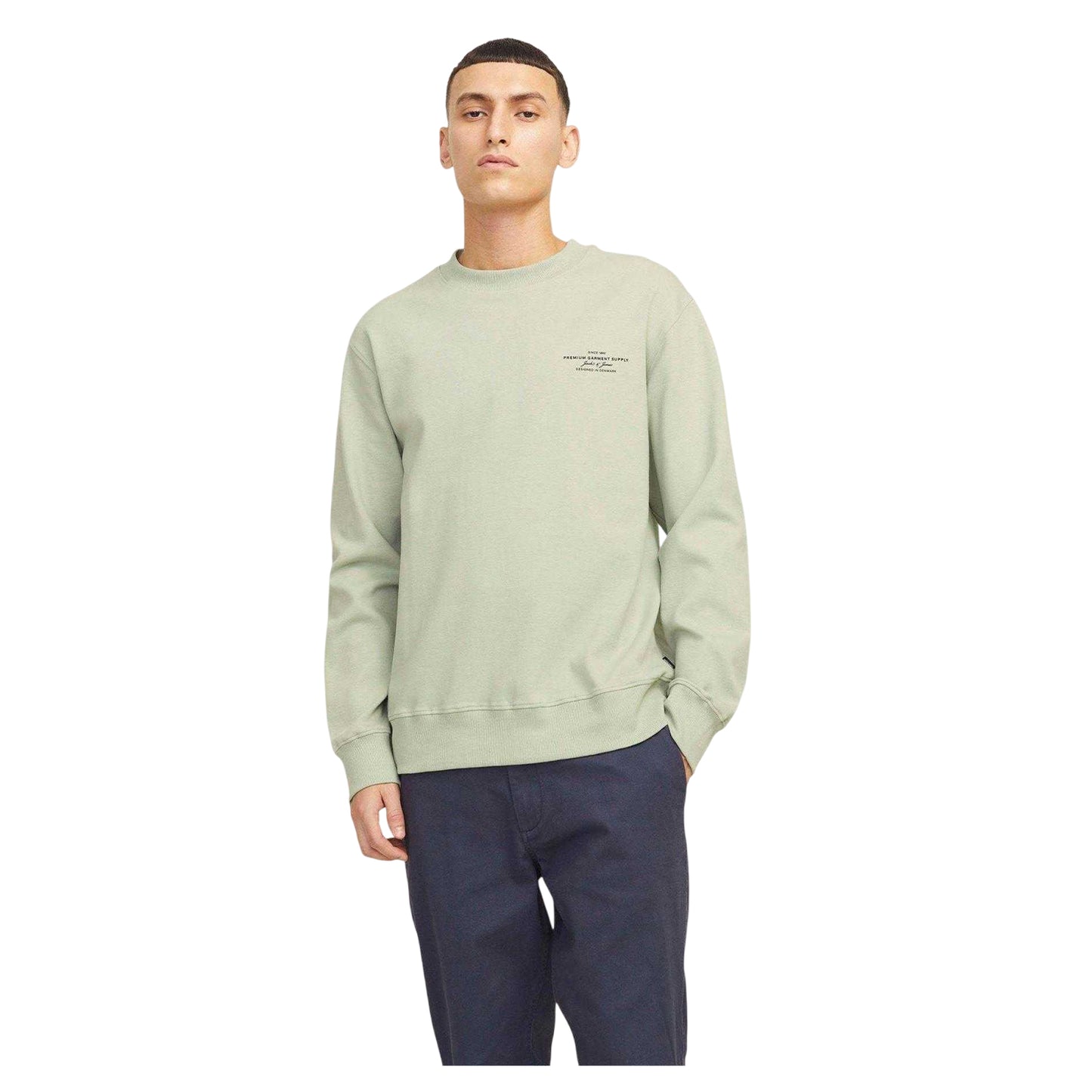 Aqua Grey - Side - Jack And Jones Mens Logo Crew Neck Sweatshirt