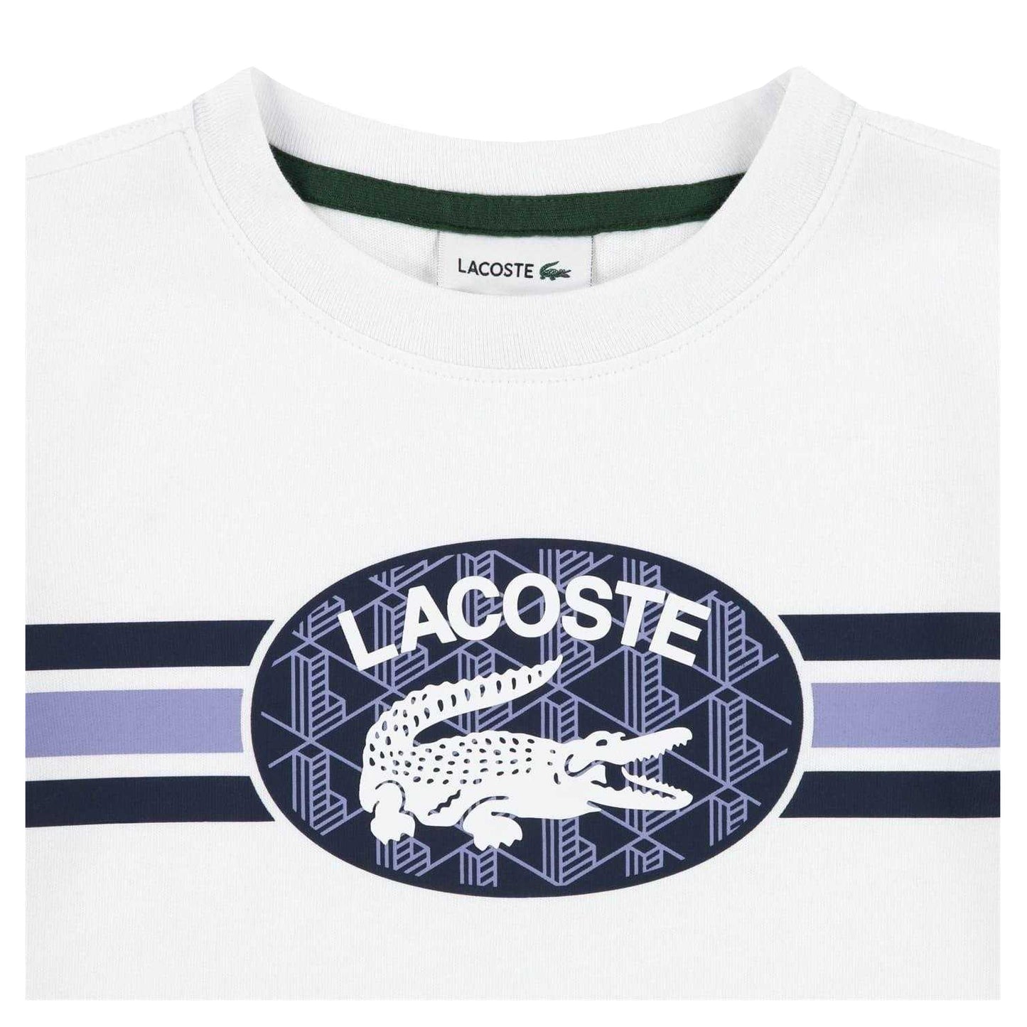 White - Side - Lacoste Childrens-Kids Striped Regular T-Shirt