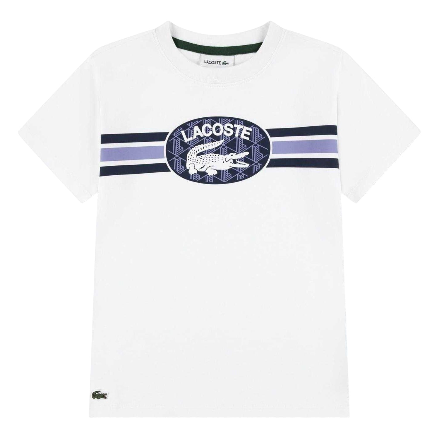 White - Front - Lacoste Childrens-Kids Striped Regular T-Shirt