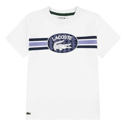 White - Front - Lacoste Childrens-Kids Striped Regular T-Shirt