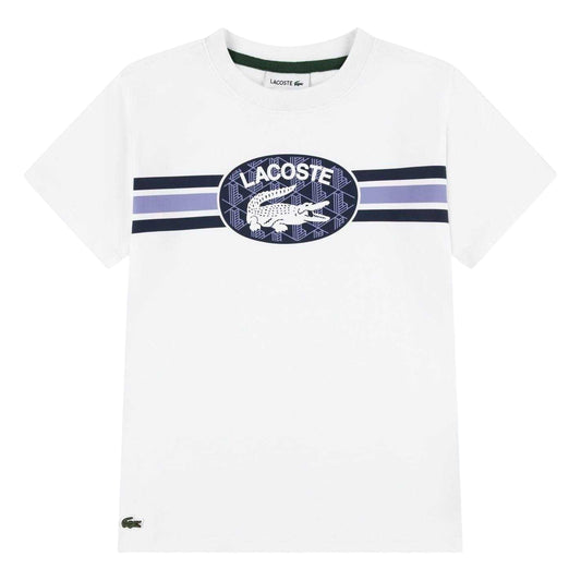 White - Front - Lacoste Childrens-Kids Striped Regular T-Shirt