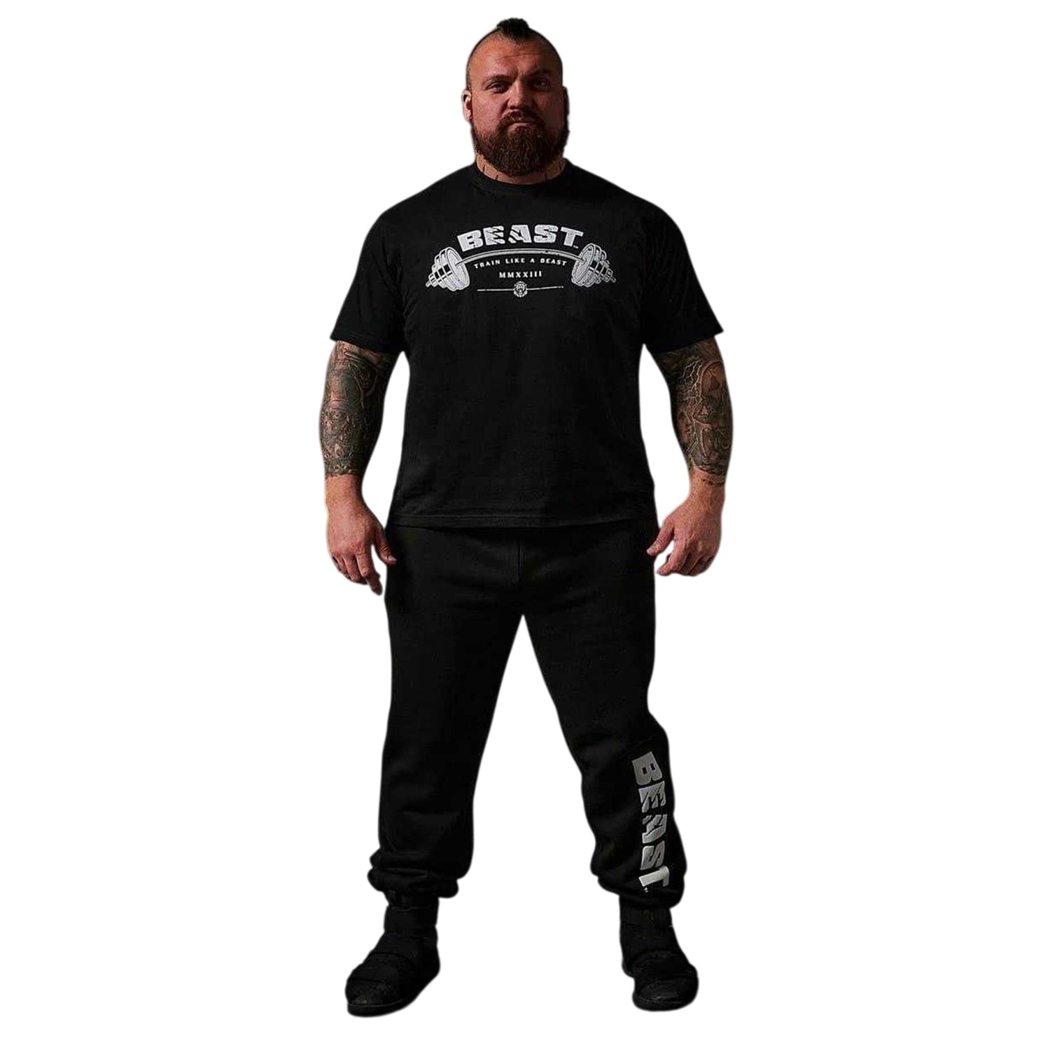 Black - Side - BEAST Unisex Adult Barbell Relaxed Fit T-Shirt