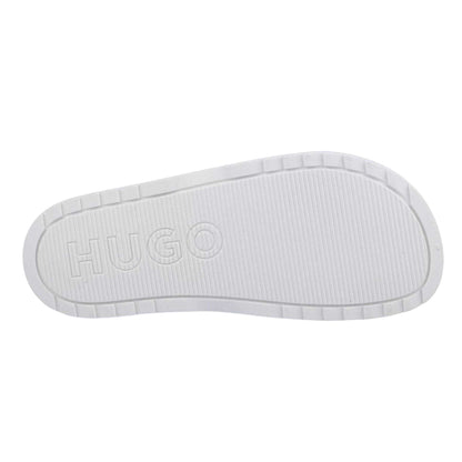 White - Side - Hugo Boss Womens-Ladies Match It Stacked Logo Flat Sliders