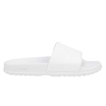 White - Front - Hugo Boss Womens-Ladies Match It Stacked Logo Flat Sliders