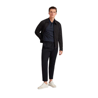 Navy - Side - Ted Baker Mens Checkerboard Jacquard Collared Polo Shirt