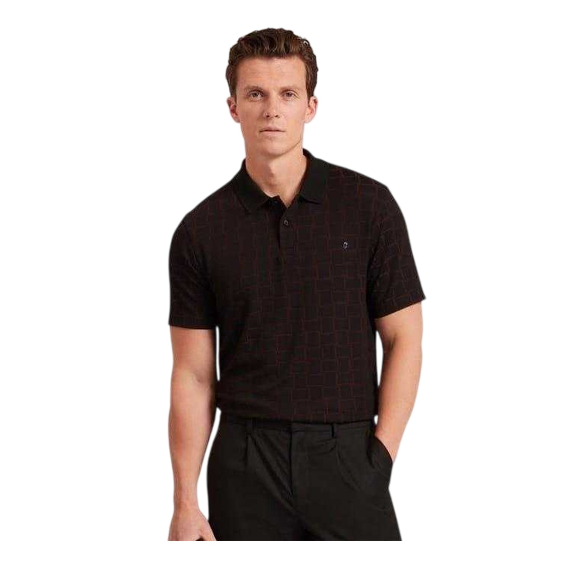 Black - Front - Ted Baker Mens Checkerboard Jacquard Collared Polo Shirt