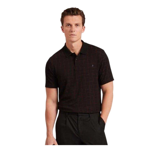 Black - Front - Ted Baker Mens Checkerboard Jacquard Collared Polo Shirt