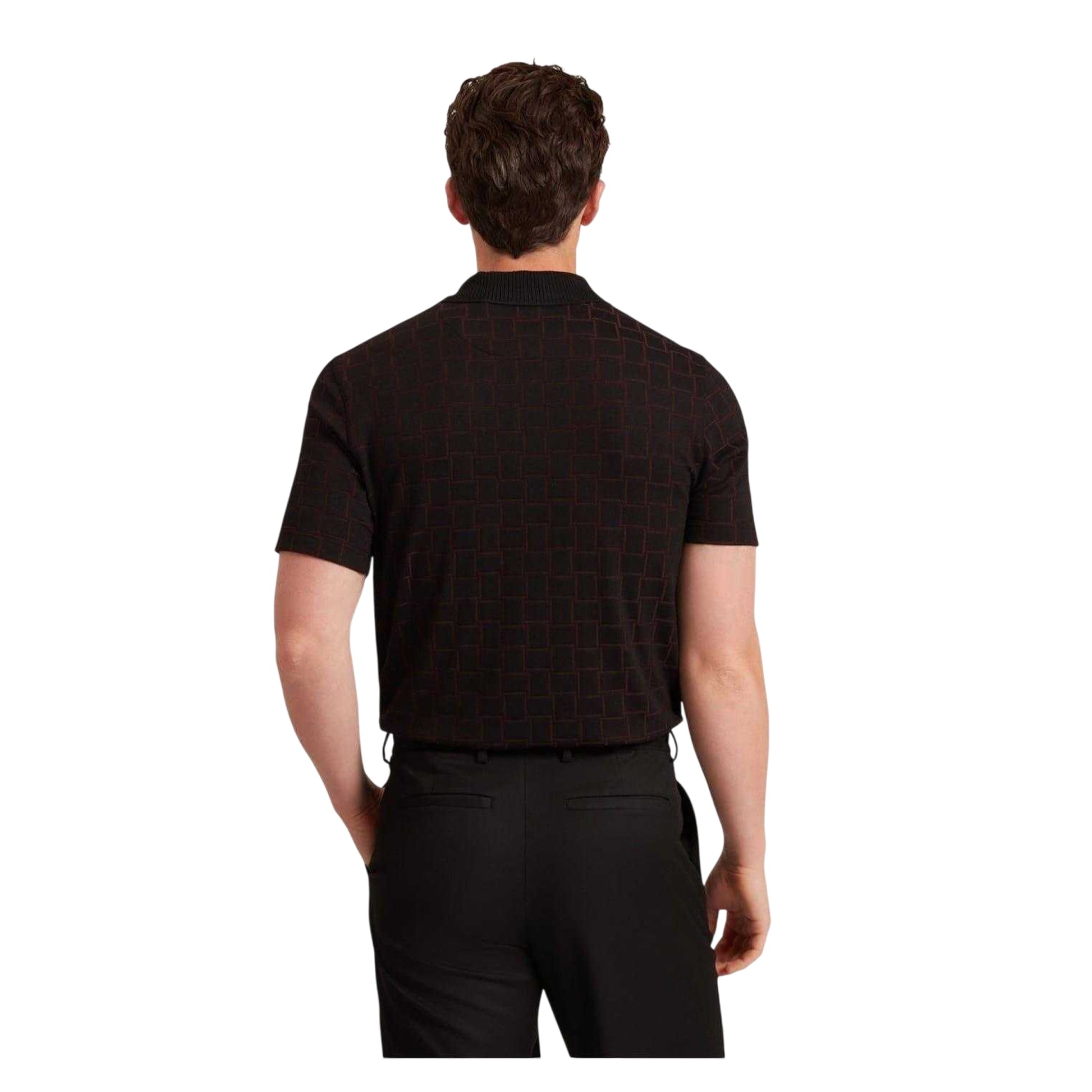 Black - Back - Ted Baker Mens Checkerboard Jacquard Collared Polo Shirt