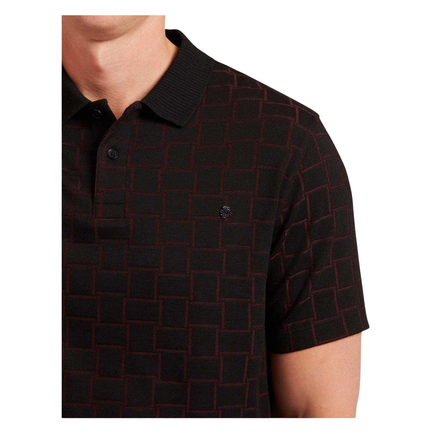 Black - Side - Ted Baker Mens Checkerboard Jacquard Collared Polo Shirt
