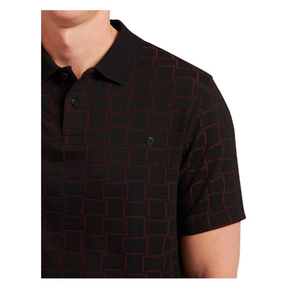 Black - Side - Ted Baker Mens Checkerboard Jacquard Collared Polo Shirt