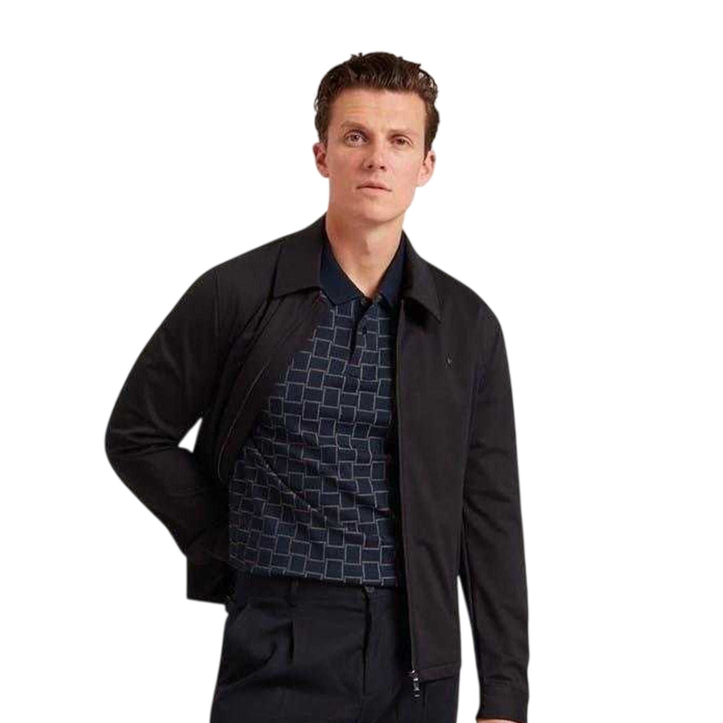 Navy - Front - Ted Baker Mens Checkerboard Jacquard Collared Polo Shirt