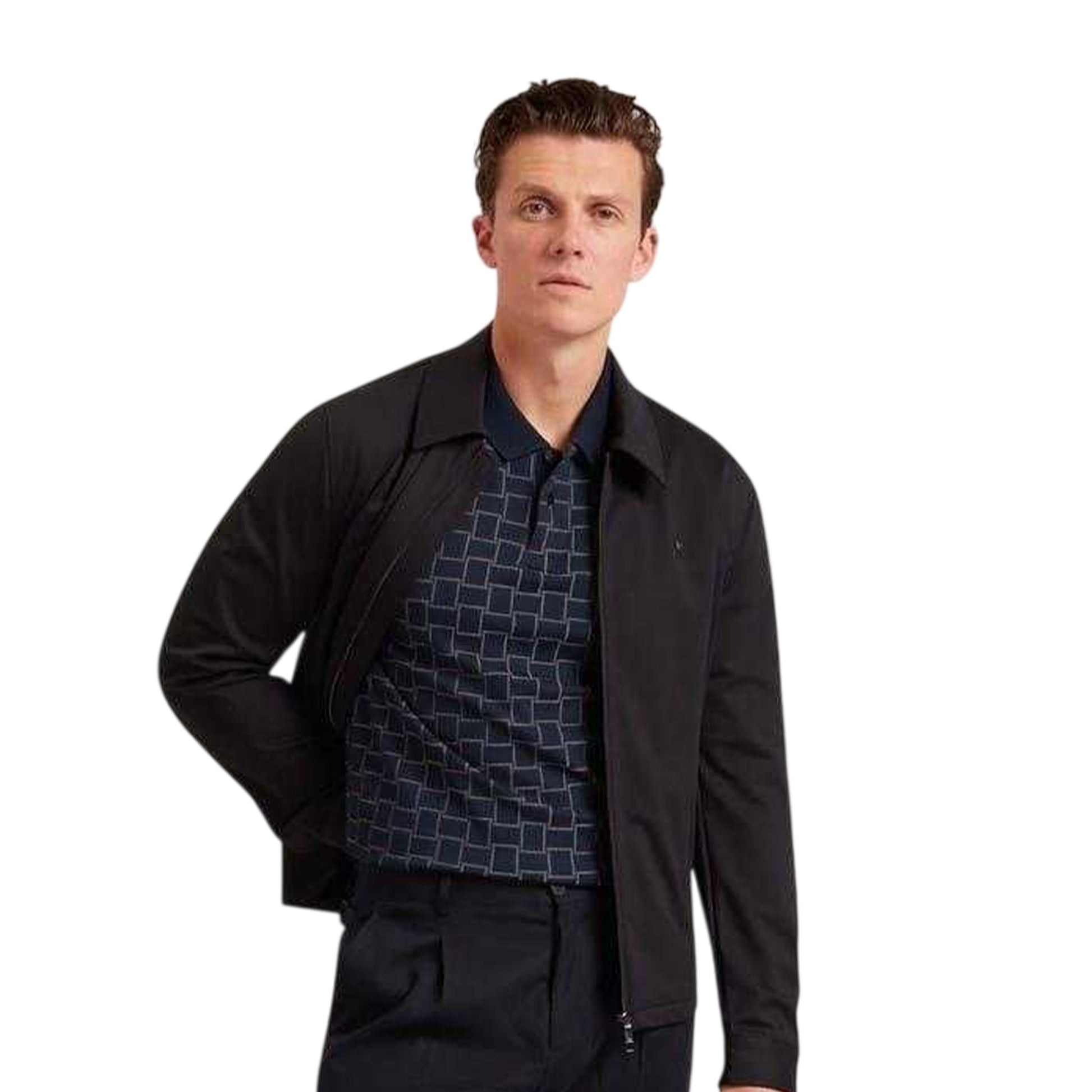 Navy - Front - Ted Baker Mens Checkerboard Jacquard Collared Polo Shirt