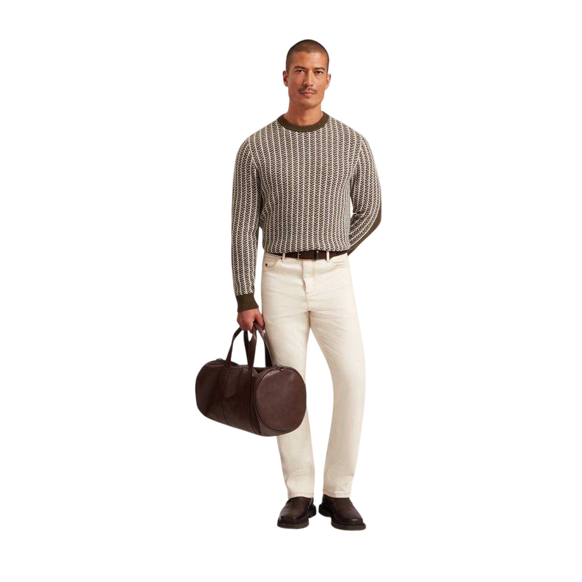 Olive - Side - Ted Baker Mens Textured Tailored Sweatshirt