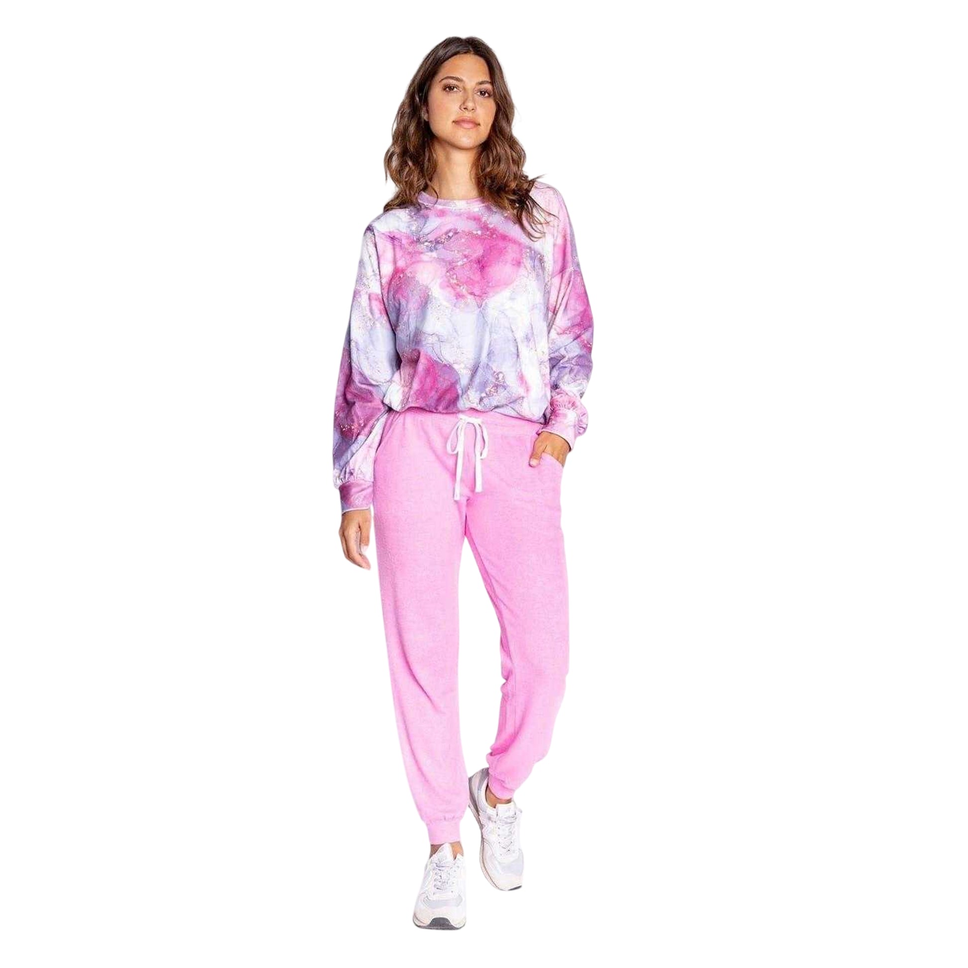 Powder Pink - Side - PJ Salvage Womens-Ladies Marble Sweatshirt