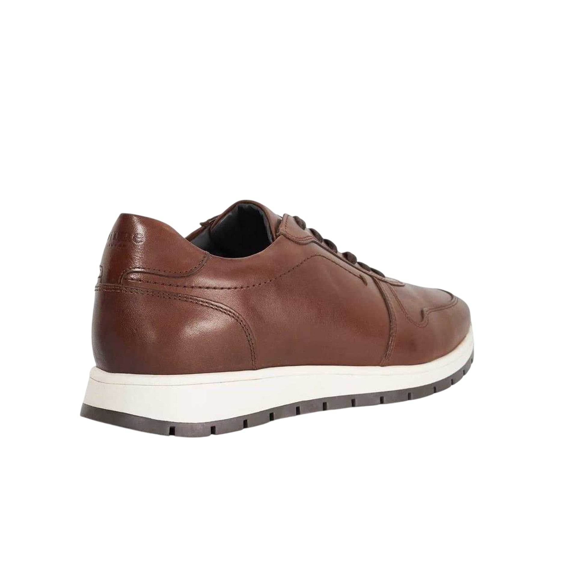 Brown - Back - Dune London Mens Tris Leather Trainers