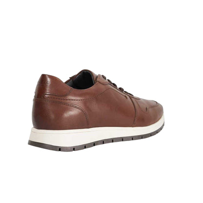 Brown - Back - Dune London Mens Tris Leather Trainers