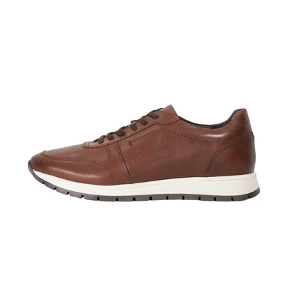 Brown - Side - Dune London Mens Tris Leather Trainers
