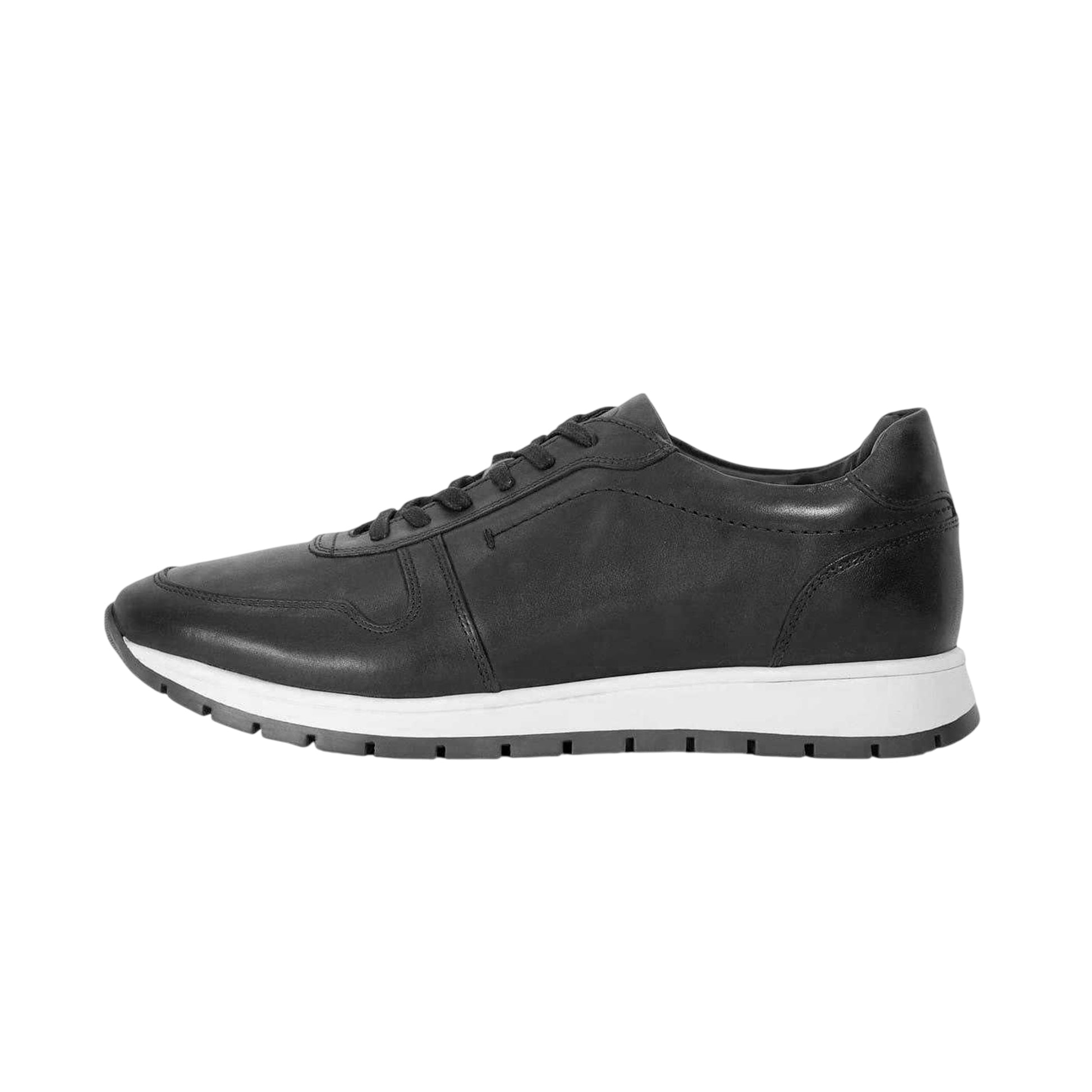 Navy - Side - Dune London Mens Tris Leather Trainers